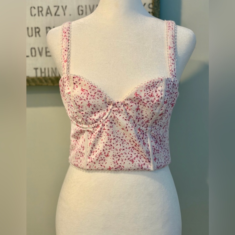 White Fox Weekend Love Bustier Crop Top in Pink Butterfly